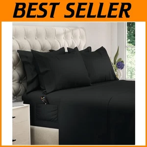 Hotel Quality 6-Piece Queen Sheet Set - Black - Picture 1 of 10