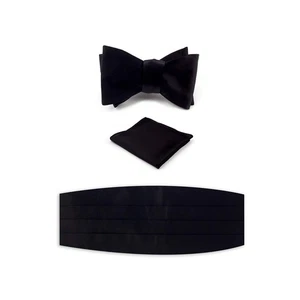 : Men's Premium 100% Silk Cummerbund, Bow Tie, Handkerchief - Black Tuxedo se... - Picture 1 of 7