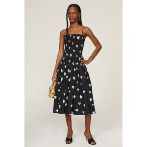 Vestido Otoño Adeigbo Winnie Talla 0 Negro Blanco Estampado Corazón Calado Midi Femenino - Imagen 1 de 15