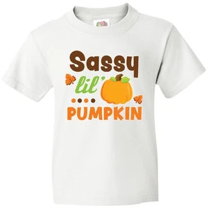 Inktastic Thanksgiving Sassy Lil Pumpkin With Fall Leaves Youth T-Shirt Cute Day - Picture 1 of 9