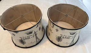 Pair Custom Paris Lampshades Drum beige black trim Illum Station shabby chic - Picture 1 of 7