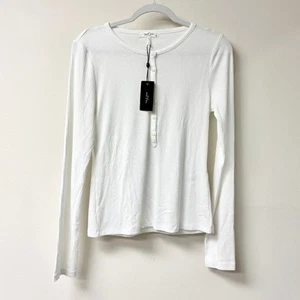 NWT Rag & Bone Knit Rib Crew Neck Henley Long Sleeve Fitted Top White Women's M - Picture 1 of 6