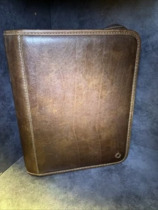 Raccoglitore Franklin Covey in pelle pieno fiore marrone con quaderno e calcolatrice - Foto 1 di 3