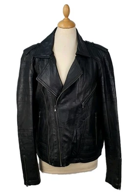 Aviatrix Mens Size 46 Biker Zipper Jacket in Real Cow Black Leather BNWT - Image 1 of 4