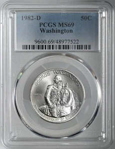 1982-D 50C WASHINGTON SILVER HALF DOLLAR COMMEMORATIVE PCGS MS69 #48977522 - Picture 1 of 4