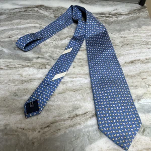 Salvatore Ferragamo Mens Silk Neck Tie Blue Whimsical Chickens Made in Italy - Picture 1 of 8