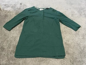 TOAST designer Long Green Teal Cotton Linen Collarless Tunic Shirt Size 14 - Picture 1 of 6