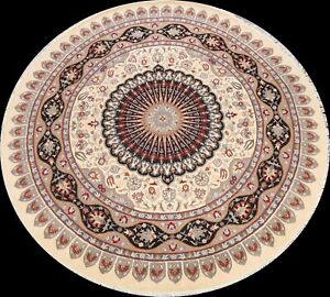 Wool & Silk Floral Traditional Oriental Area Rug Hand-Knotted 9x9  Round Carpet