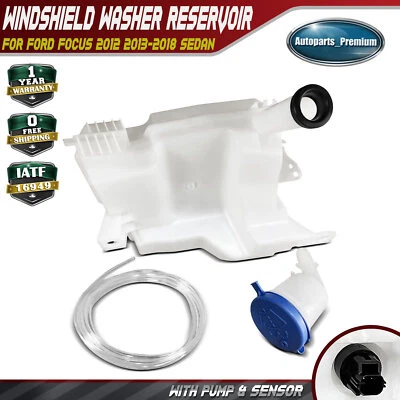 Windshield Washer Reservoir w/ Cap and Pump and Sensor for Ford Focus 2012-2018 - Image 1 of 4