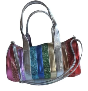 Girl’s Bari Lynn Colorful Rainbow Purse Tote Duffel Gym Bag Sparkle Glitter - Picture 1 of 18