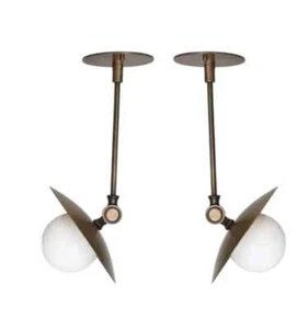 Vintage-Style Brass Ceiling Light - Frosted Glass Shade –1950s Italian Sputnik - Picture 1 of 5