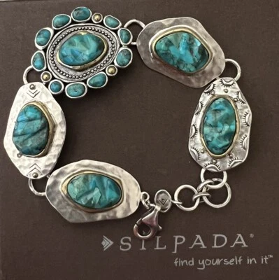 Pulsera Silpada B3325 Turquesa Suroeste Santa Fe Plata de Ley Foto 1 de 4