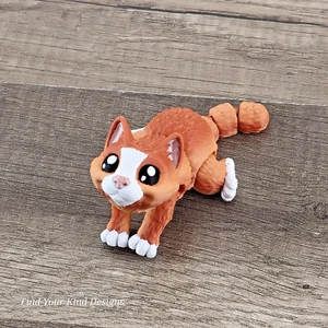 Mini Cat 3D printed articulated toy 4 inch Flexi Fidget gift orange white color - Picture 1 of 6