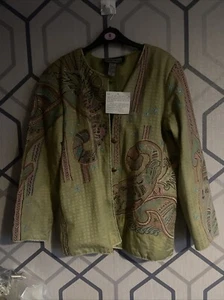 BNWT Indigo Moon Women’s Jacket Size Medium Cotton Viscose Green Embroidered - Picture 1 of 15