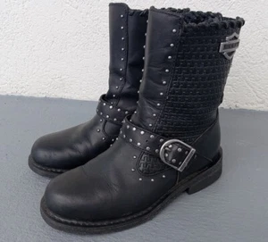 Harley Davidson Womens Abbie Heavy Studded Leather Boots w Buckle/Strap 7.5 EXC - Picture 1 of 13