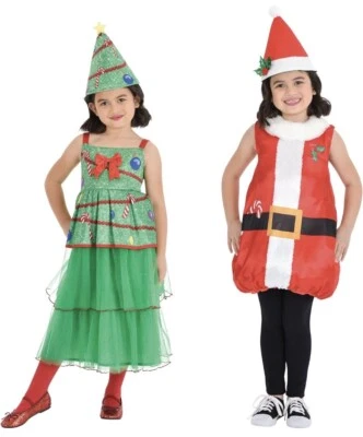 New 2 Costumes In 1 Christmas Tree & Santa Claus Suit Reversible Dress Up 8~10 - Image 1 of 2