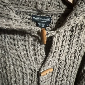 J. Peterman Wolle ATEMBERAUBEND Unisex Vintage Schal Pullover L Grobstrick Leder - Bild 1 von 4