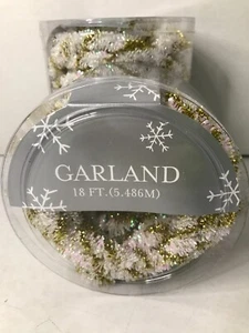 New Xmas Iridescent White/Gold Tinsel Garland Small Tree or Packages 54yrds - Picture 1 of 3