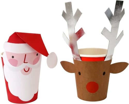 MERI MERI Reindeer & Santa Christmas Party CUPS Set of 8 NIP New