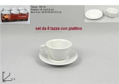 6 tazze con piattino cappuccino caffe lungo ceramica caffelatte 160 ml bar hotel - Immagine 1 di 2
