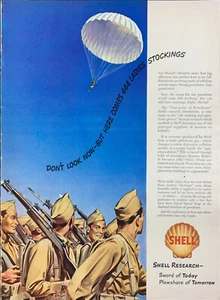 Vintage 1943 Shell Research Fallschirm über Soldaten Druck Werbung Werbung - Bild 1 von 1