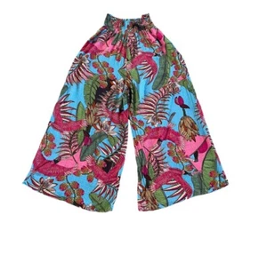 Rachel Roy Hose Damen mehrfarbig topisch Blumen weites Bein Gummibund Gr. L - Bild 1 von 5