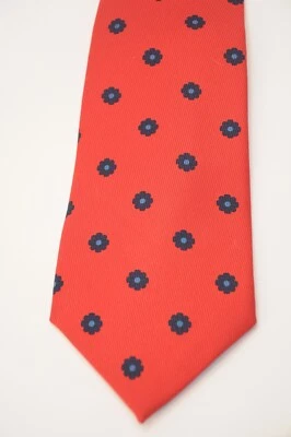 Corbata Turnbull & Asser Rojo Azul Floral Medallón Limpio 50oz Sarga de Seda Inglesa 3.75 Foto 1 de 4