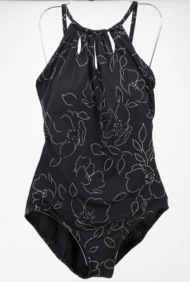 Trimshaper Swimsuit Women 20W One Piece Black White Florals Keyhole Slimming New - Image 1 of 4