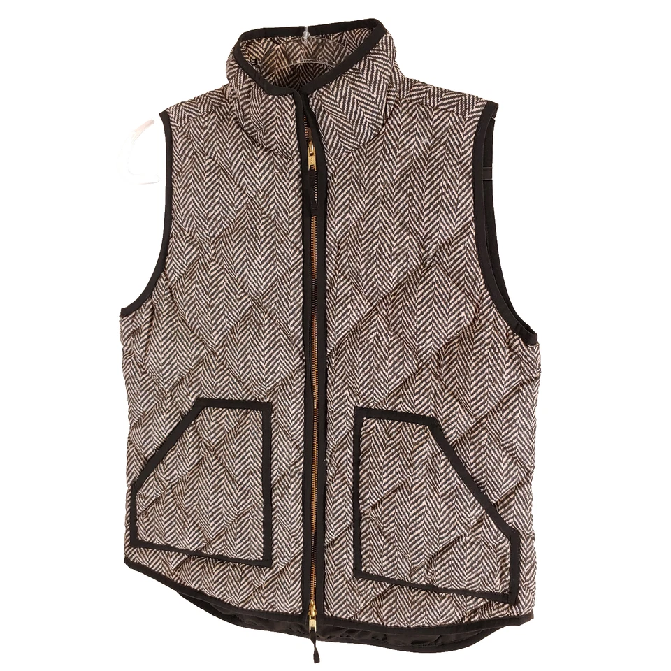 Chaleco acolchado J Crew para mujer S acolchado espiga plumón de ganso marrón bolsillo aislante Foto 1 de 4