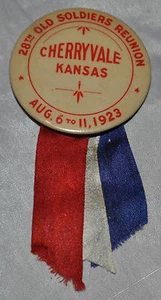 1923 28th Annual Old Soldiers' Reunion Ass Cherryvale Kansas Badge Aug 6 - 11 - Picture 1 of 3