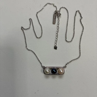 Colar Vintage de Prata Esterlina Pérolas Vantel Sonora Pérolas Rosa Azul e Branco - Imagem 1 de 4