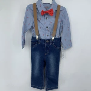NWT Cat & Jack Baby Boys' Candy Cane 3pc Suspender Set Bow Tie 12 months - Picture 1 of 7