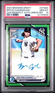 Bryce Cunningham 2024 Bowman Chrome 1st Auto True Green Refractor /99 RC PSA 10 - Picture 1 of 2