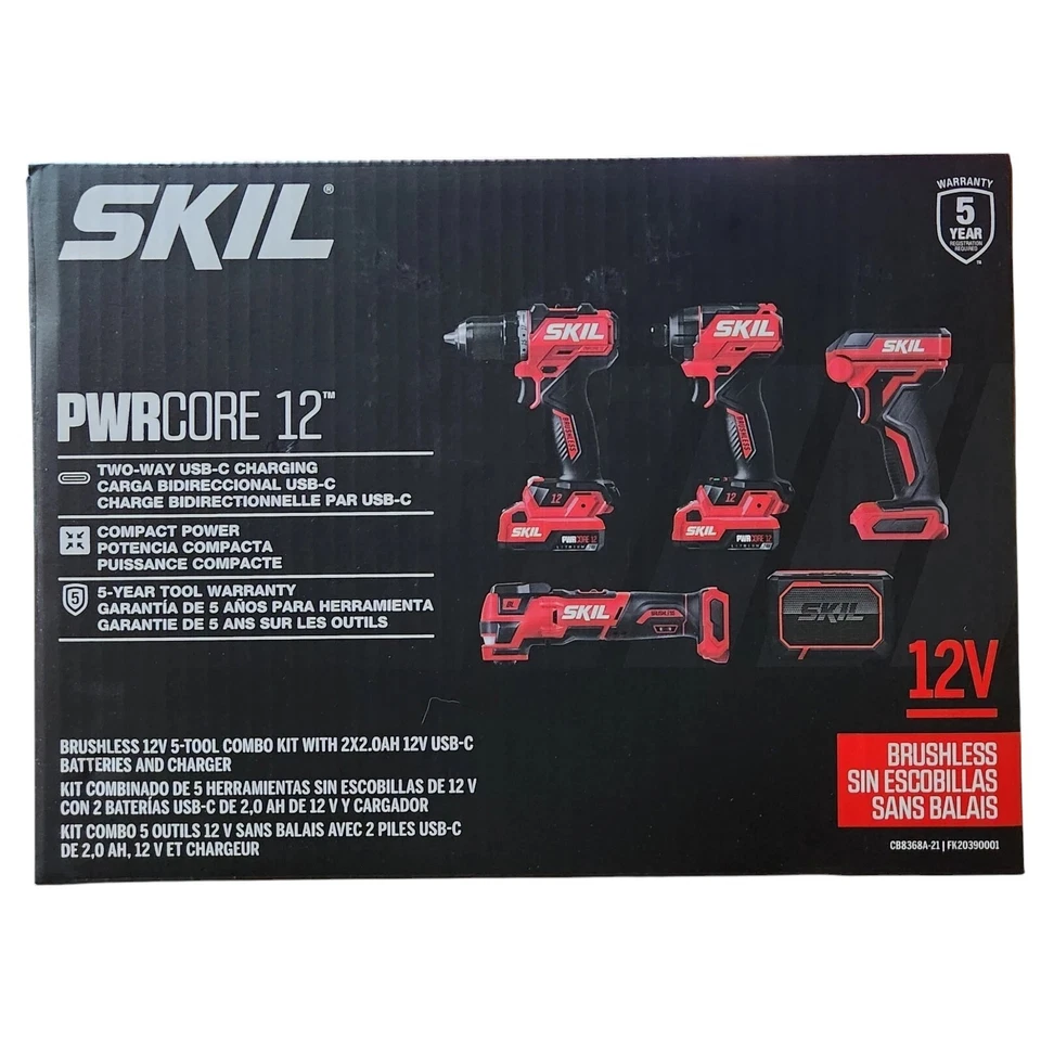 SKIL PWR CORE CB8368A-21 5-Tool Combo 12V Brushless Power Tool Kit- S&H