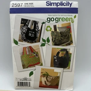 Simplicity 2597 Reusable Tote Bag w Handles Go Green Eco Friendly Sewing Pattern - Picture 1 of 7