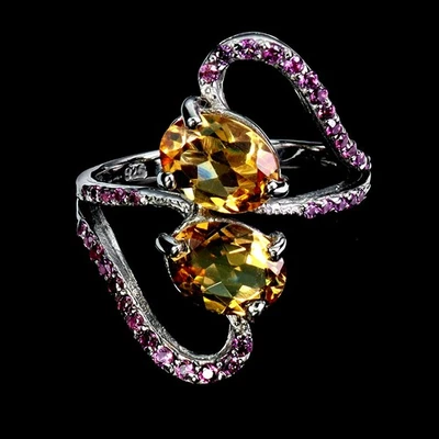 Black Friday 925 Sterling Silver Ring Oval Citrine 8x6mm Rhodolite Jewelry 7.5 - Image 1 of 4