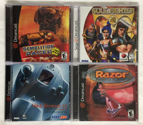 LOT of 4 NEW sealed SEGA DREAMCAST Games DEMOLITION RACER Soul Fighter RAZOR Web