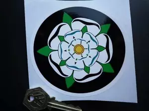 YORKSHIRE White Rose of York Sticker 100mm Alba Argent Vintage Classic Car Bike - Picture 1 of 1