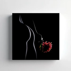 Nude Woman Red Gerbera Canvas Print Wall Art, Stylish Home Decor Wall Hanging - Picture 1 of 12