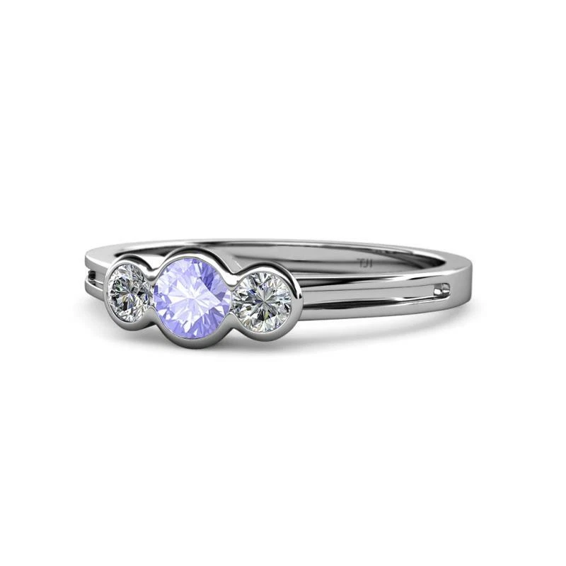 Tanzanite and Diamond Womens 3 Stone Engagement Ring 1/2 ctw 14K Gold JP:104038 - Image 1 of 1