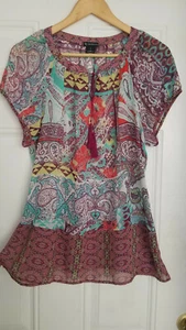 Women's New Directions Silky Colorful Pleated Lightweight LooseFit FlowyBlouse L - Picture 1 of 12