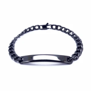 Gun Black Jewelry Stainless Steel ID Bracelet Smooth Bar 6mm Curb High Polish 8" - Picture 1 of 12