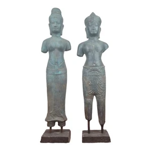 18.1" Buddha Statue A Couple Of Khmer God Goddess Statue Mounted Body Figure - Picture 1 of 12