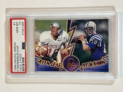 1998 Peyton Manning Pacific Omega Face 2 Face Rookie #1 PSA 10 Pop 6 - Image 1 of 3