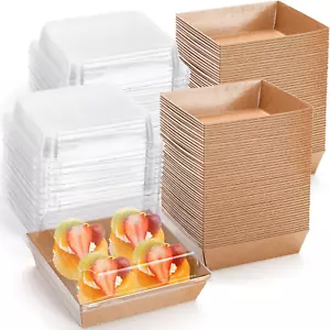 100 Pack Charcuterie Boxes with Clear Lids, 5.5"×4.9"×2.4" Paper Bakery Dessert - Picture 1 of 7