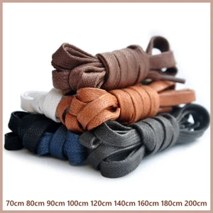 Flat Waxed Shoelaces Leather Boots Men's Shoe Laces 70-200cm 8 Color Waterproof - Picture 1 of 14