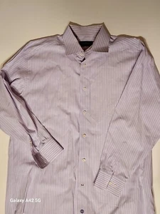 David Donahue Dress Shirt Mens 16.5 32/33 Purple Striped Button Up Dress Shirt - Picture 1 of 5