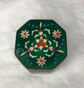 Caja baratija de latón cloisonné flor/loto esmalte forma octágono chino de colección 1,5" h - Imagen 1 de 12