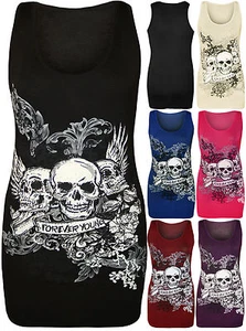 New Women Halloween Forever Young Skull Racer Back Sleeveless Ladies Vest Top - Picture 1 of 14