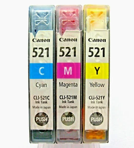 3x Genuine Canon Refilled CLI-521 CMY Colour Carts, Inkjet, Pack Size 3, MX860 - Bild 1 von 1